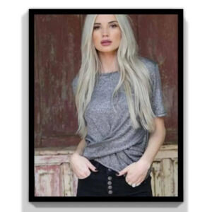 ANGIE | NWT Metallic Silver Wrap Hem Surplice Tee Small